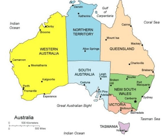 אוסטרליה מפה לפי סטייטים Australia Map